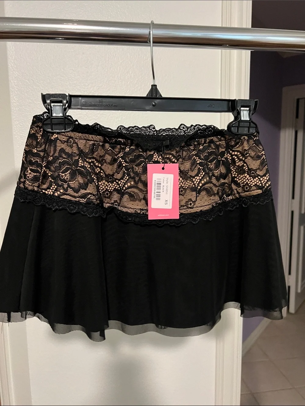 Edikted Black Mini Skirt with Nude Lace Waistband - Picture 1 of 6